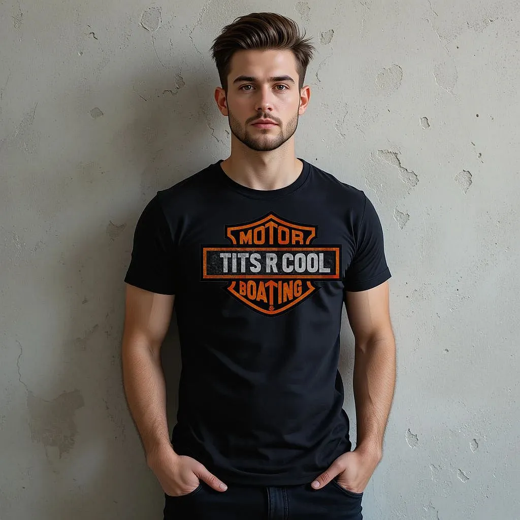 Man in black t-shirt with orange and white