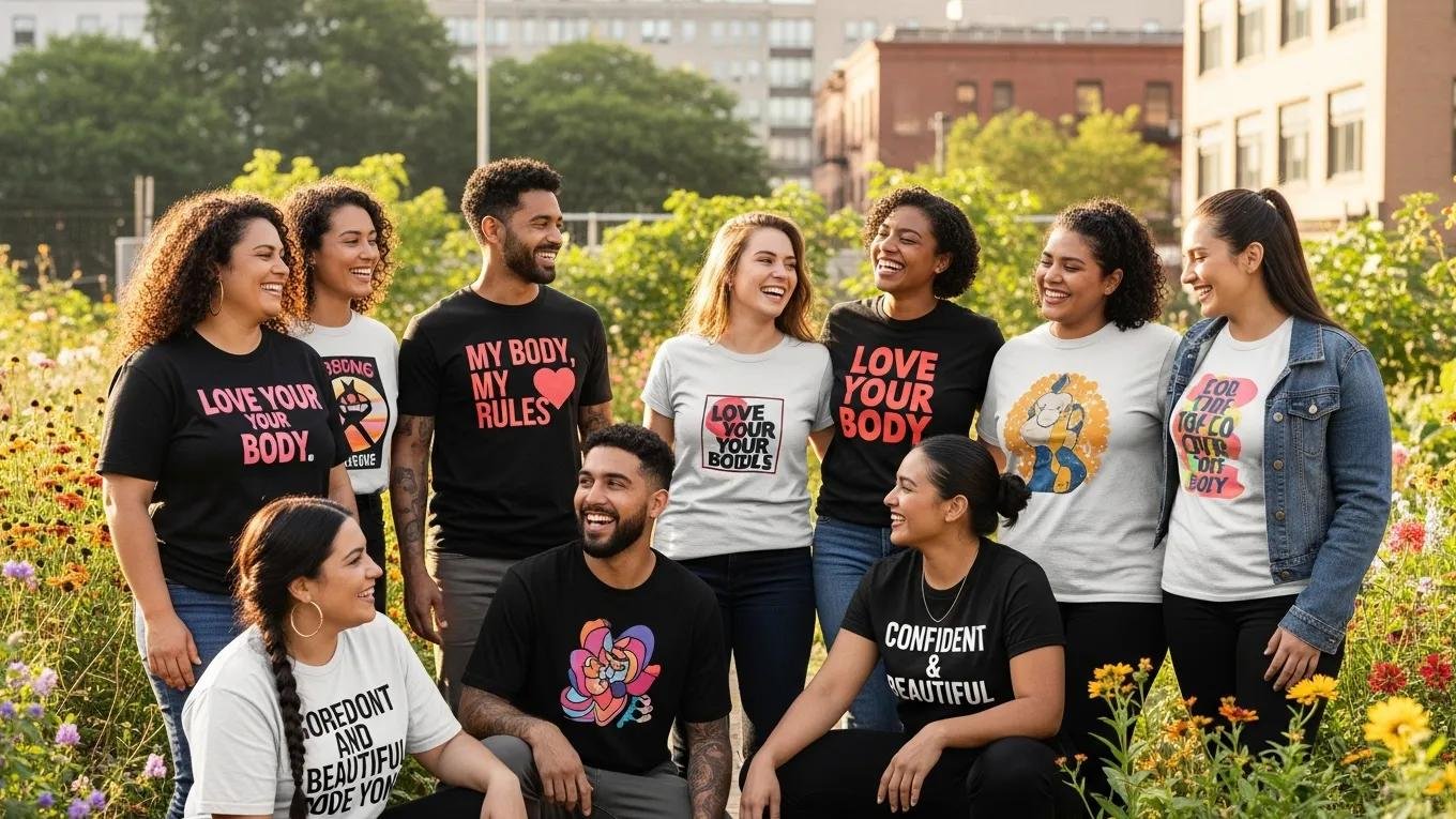 Visual comparison of graphic apparel brands highlighting design styles and inclusivity